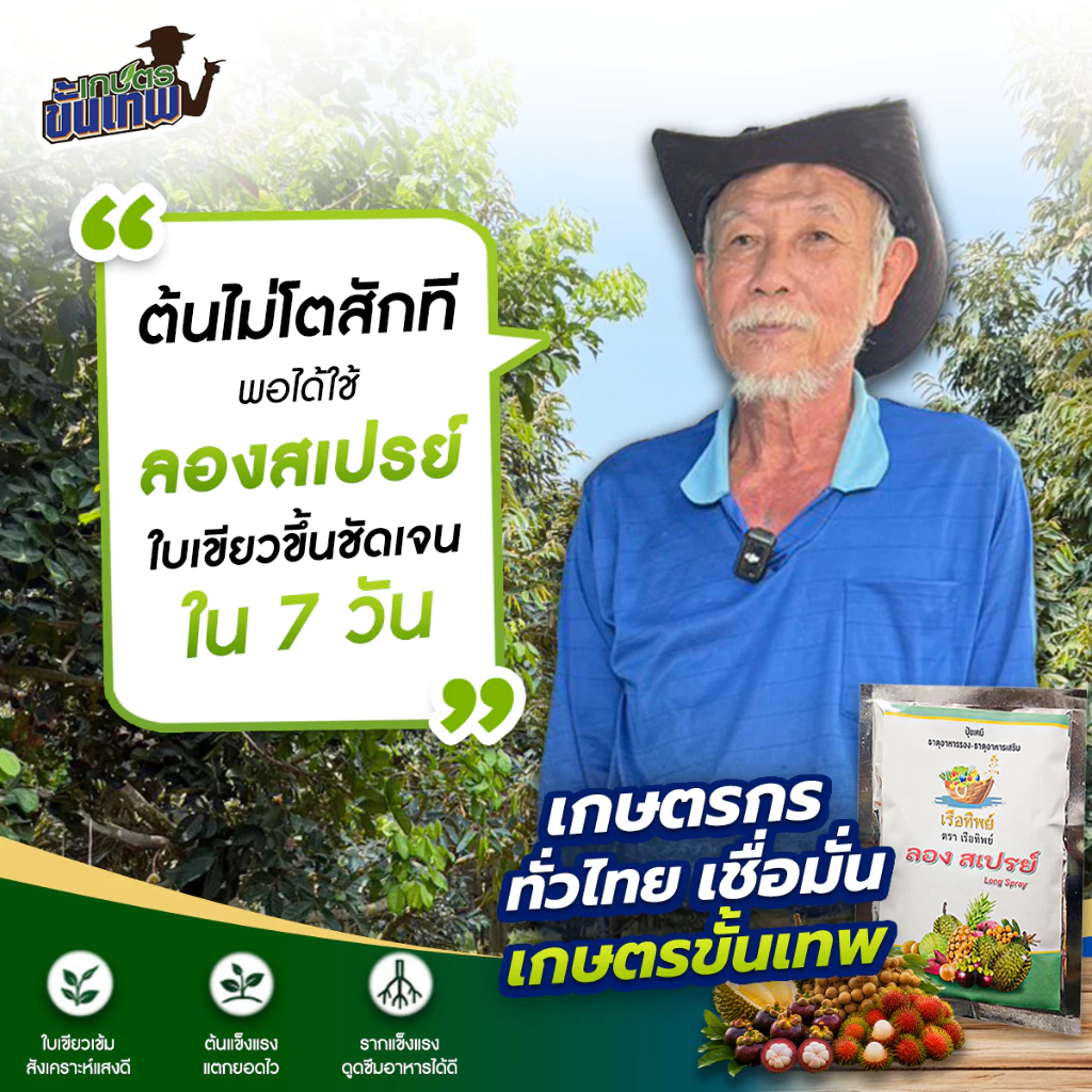 ปุ๋ยธาตุอาหารรอง ลองสเปรย์ สูตรเสริมธาตุอาหาร ฉีดพ่นทางใบ 100gผสมน้ำ 200L ดูดซึมปุ๋ยดี แก้พืชขาดธาตุ