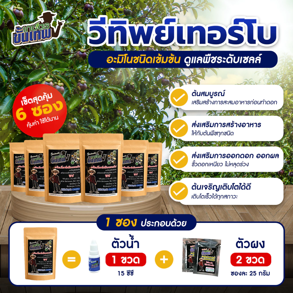 ปุ๋ยน้ำทางใบ วีทิพย์เทอร์โบ สูตรอะมิโนเข้มข้น ฉีดพ่นทางใบ 15cc ผสมน้ำ 200L ใช้แทนปุ๋ยทางดิน ดูดซึมดี
